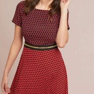 Maeve | Anthropologie Black + Red Motif Dress | Size 0
